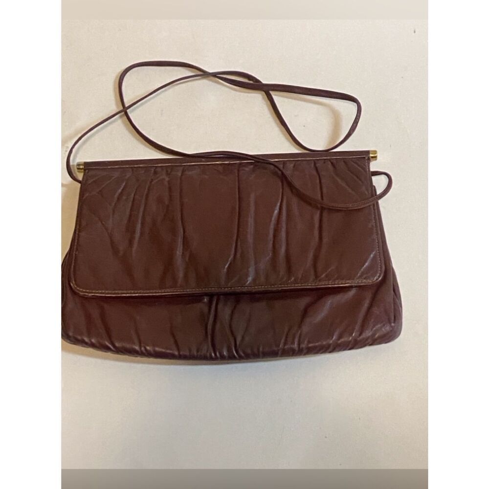 Elegant Dark Brown Leather Shoulder Bag with Fold-Over Flap - Picture 16 of 16